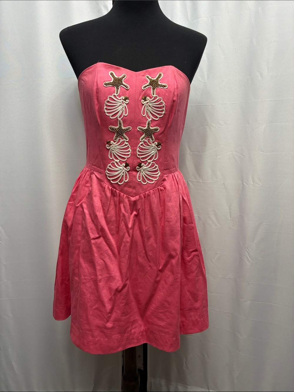 Lilly Pulitzer “Mayfield” Strapless Pink Embellished Nautical Cotton Dress